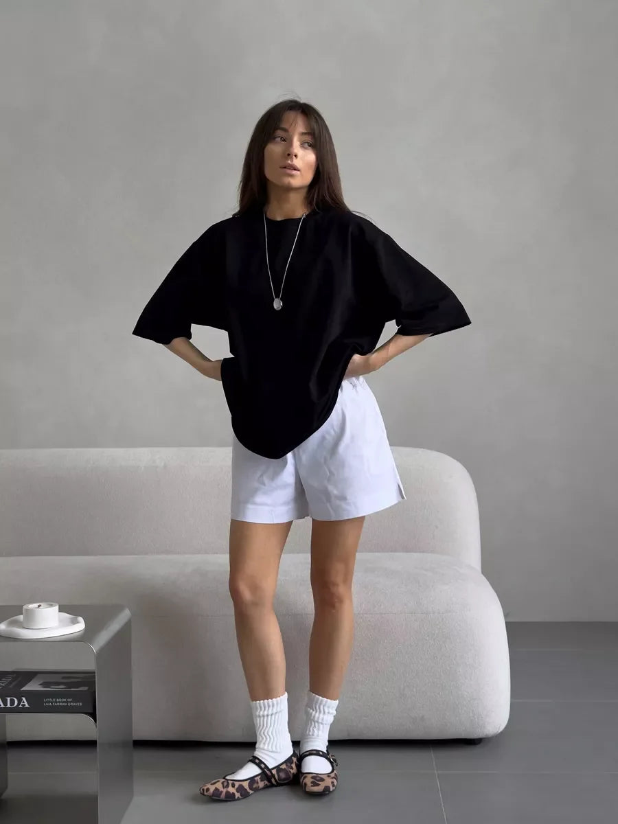 Hirsionsan Summer Casual Oversized T-shirts Women 100% Cotton Pink Loose Tees 2025 New Cusual Solid O Neck Female Aesthetic Tops