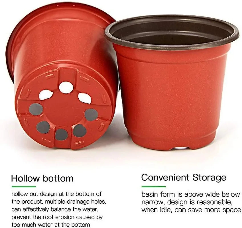 100/20x Flexible Plant Nursery Pots Red and Black Seed Starting Pots Succulents Seedlings Cuttings Transplant Plastic Container