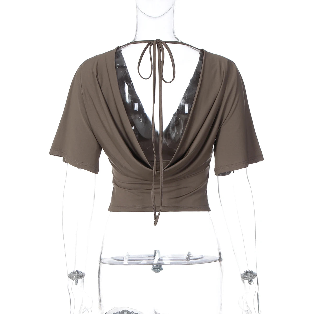 Dulzura 2025 Summer Fashion Sexy V-Neck Short Sleeve Backless Lace Up T-Shirt Women Casual Versatile Party Street Style Clothes