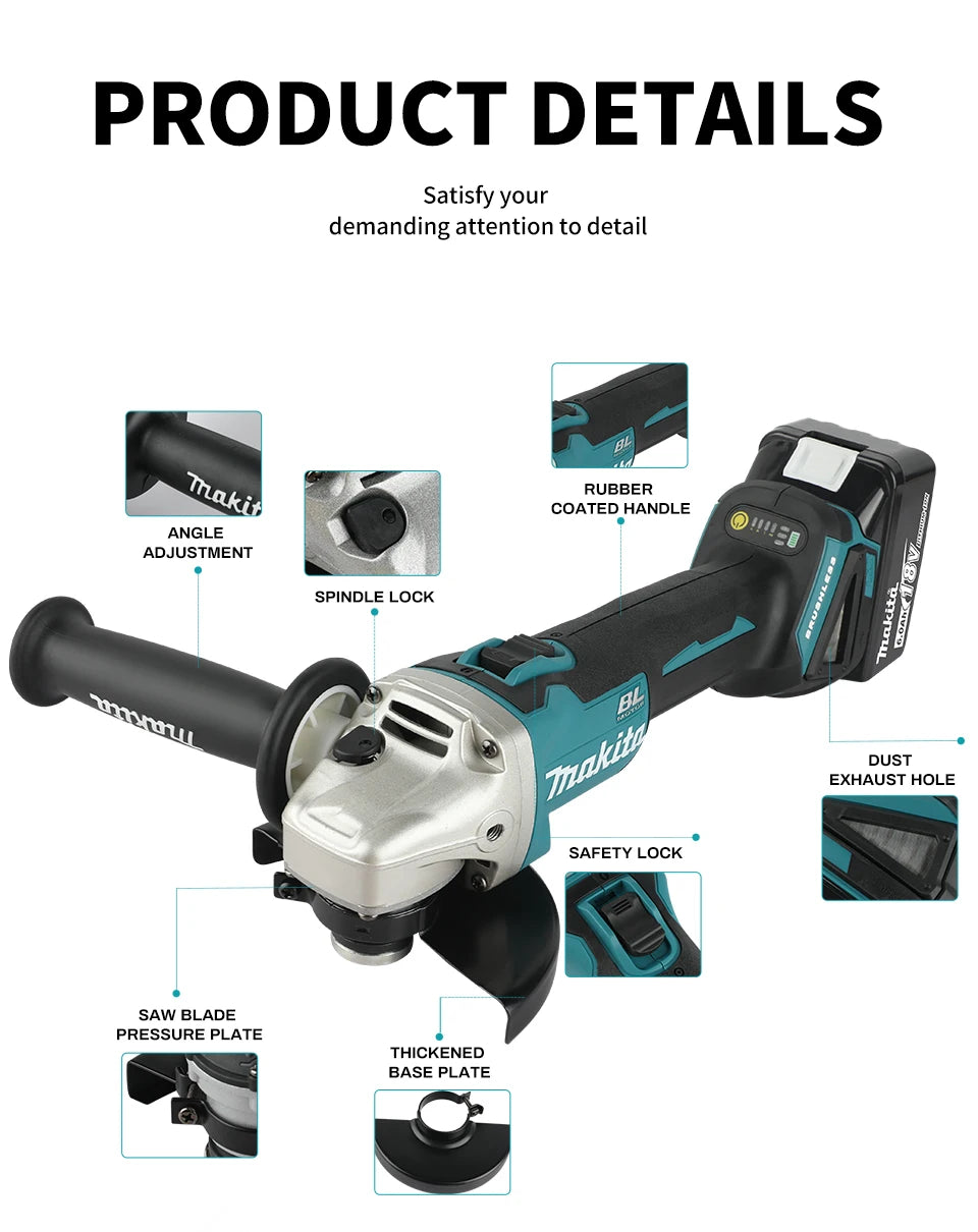 Makita DGA506 18V 125mm Charging Angle Grinder Electric Polishing Machine Brushless Metal Grinding and Cutting Machine