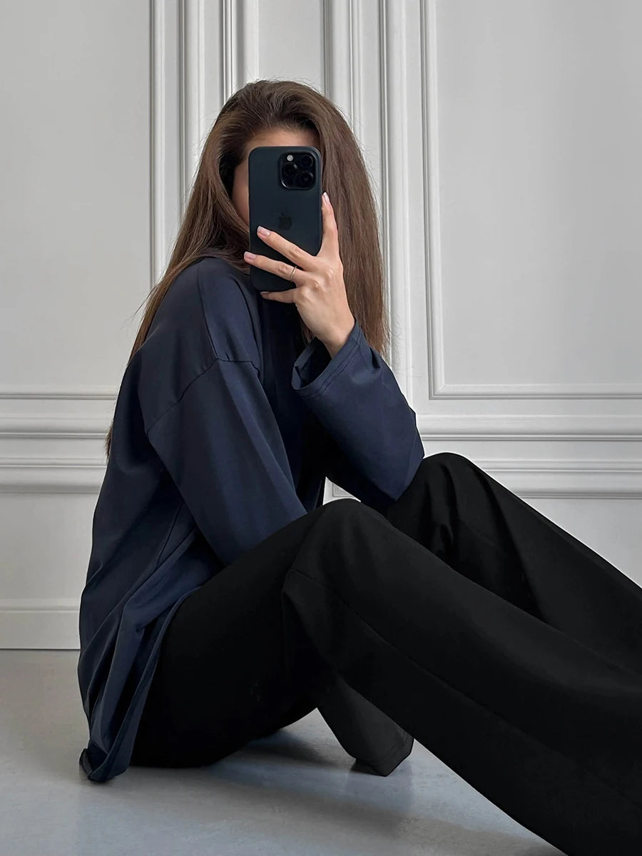 Blubelle Women Autumn 100% Cotton T-shirt Bottoming Spring Basic Fashionable Solid Lady Long Sleeve Loose Tops Shirts