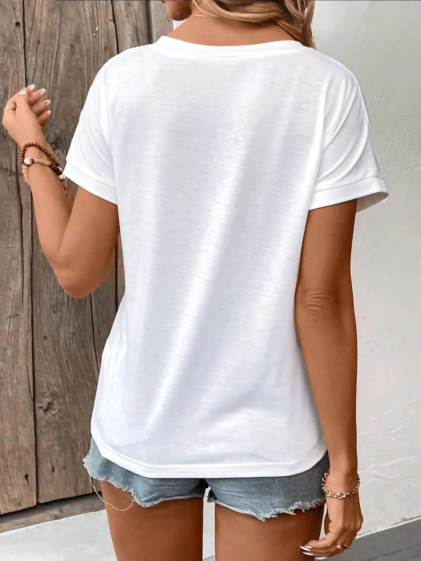 Spring and Summer Women's Casual Short-Sleeved V Neck T-Shirt, Pure Color Style