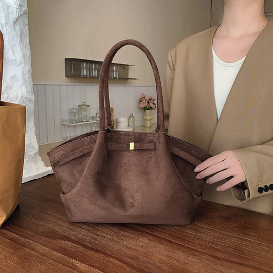 2025 Women Suede Tote Bag with Inner Pocket Underarm Bag Large Capacity Solid Color Satchel Bags for Work Travel Purses Handbags