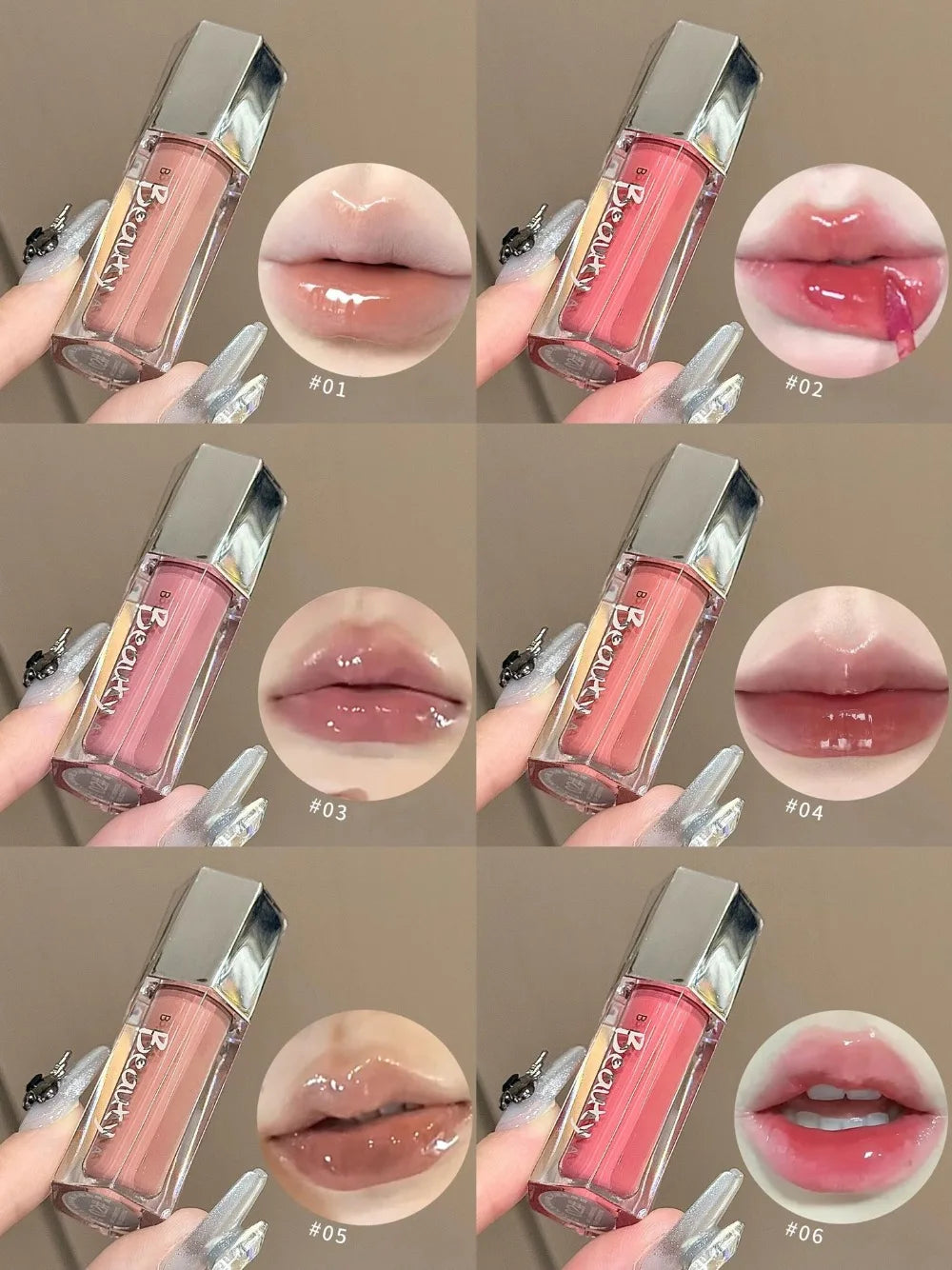 6 Colors Mirror Lip Gloss Glass Mirror Water-light Waterproof Moisturizing Liquid Lipstick Lasting Red Brown Lips Glaze Makeup