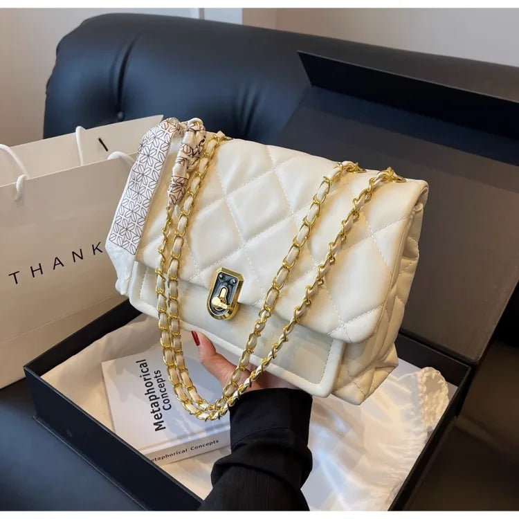 Light Luxury Elegant Red Plaid Chains Shoulder Bag High Quality Fashion Girls New Crossbody Bag Large Capacity Commuter Bag