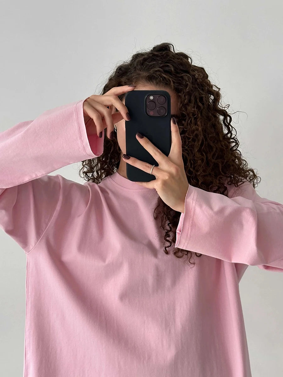 Blubelle Women Autumn 100% Cotton T-shirt Bottoming Spring Basic Fashionable Solid Lady Long Sleeve Loose Tops Shirts