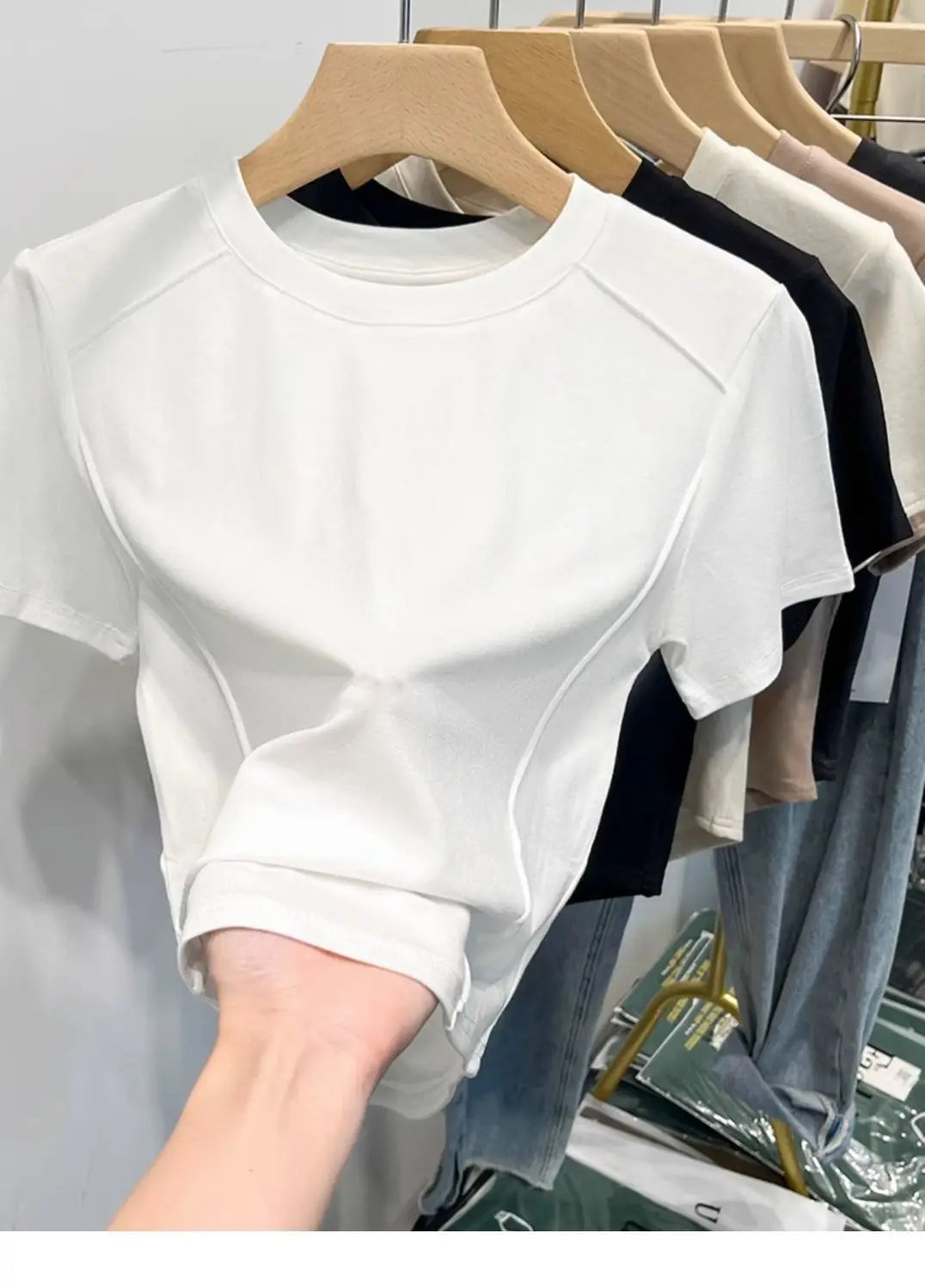 2026 Summer White T-shirt Cotton Female Short-sleeved Student Versatile Slim T-shirt Harajuku Crop Top Trend