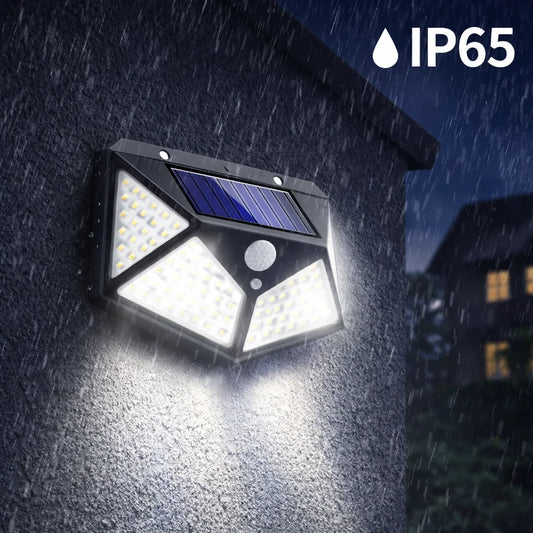 100 LED Solar Motion Sensor Security Light Outdoor Waterproof PIR Spotlight for Yard Garden Path Fence Decoration