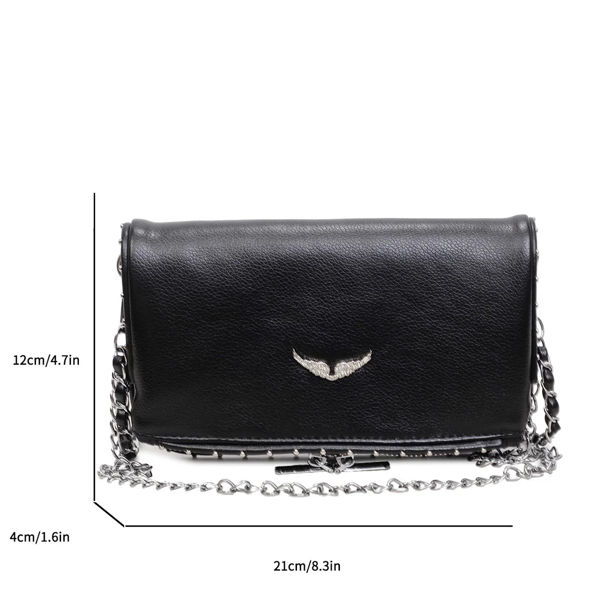 Luxury Crossbody Bag Solid Color PU Wing Logo Design Lightweight Magnetic Adjustable Chain Strap Handbag for Travel Commute