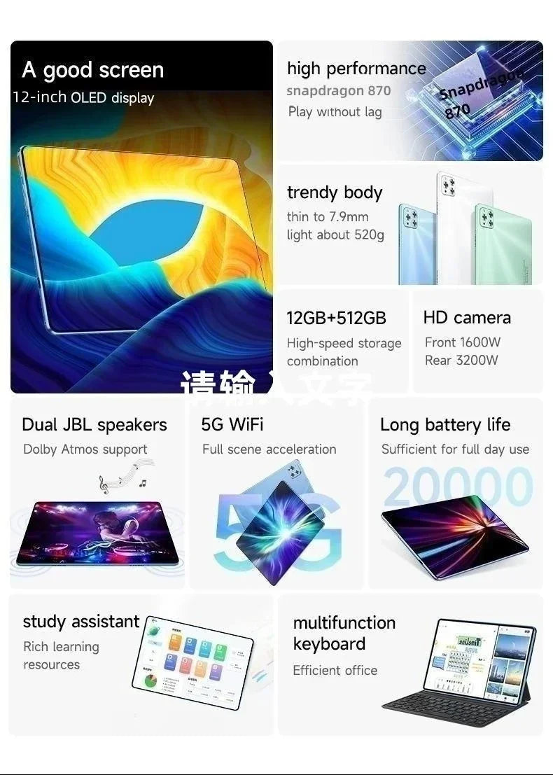 Original Tablet iPad Air Pro 12 Inch 22GB RAM 2TB ROM tablet Android 14 Core Pad Tablet PC Phone Dual Wifi tablette android