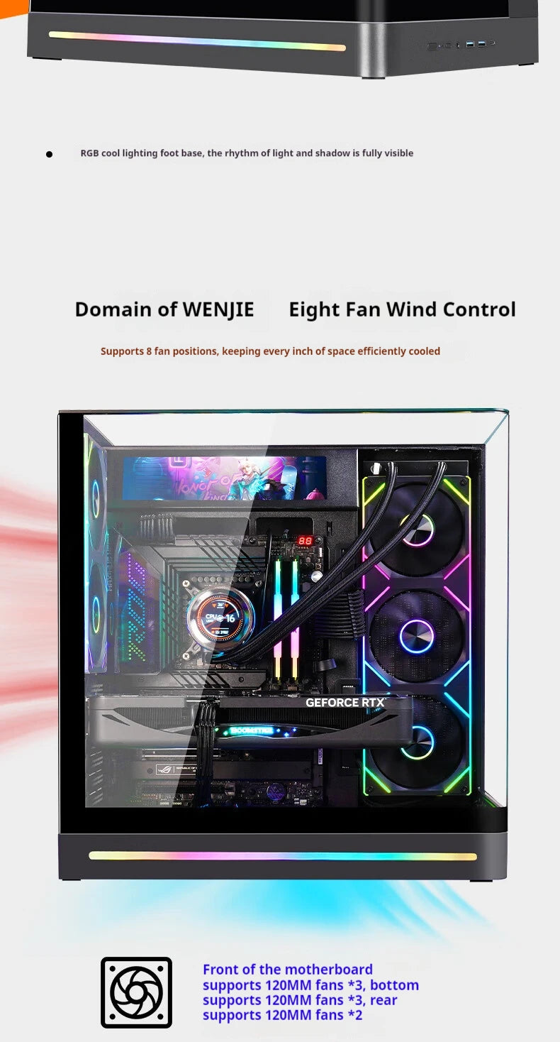 WJCOOLMAN AITO Plus ATX PC case 9.16-inch software screen RGB light strip 360 water cooler curved glass computer case