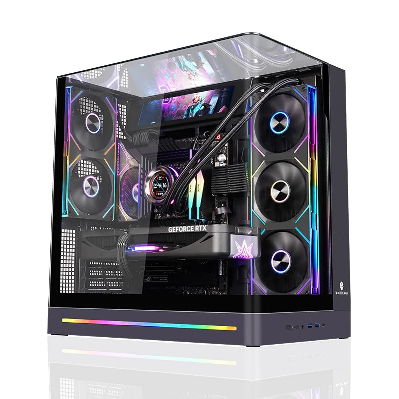 WJCOOLMAN AITO Plus ATX PC case 9.16-inch software screen RGB light strip 360 water cooler curved glass computer case
