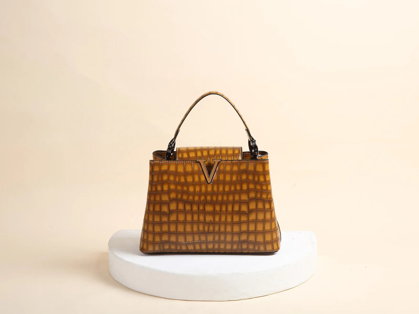 New Bright Leather Stone Pattern Women's Handbag Fashion Shoulder Messenger Bag Crocodile Pattern Portable Shell Bags 2025