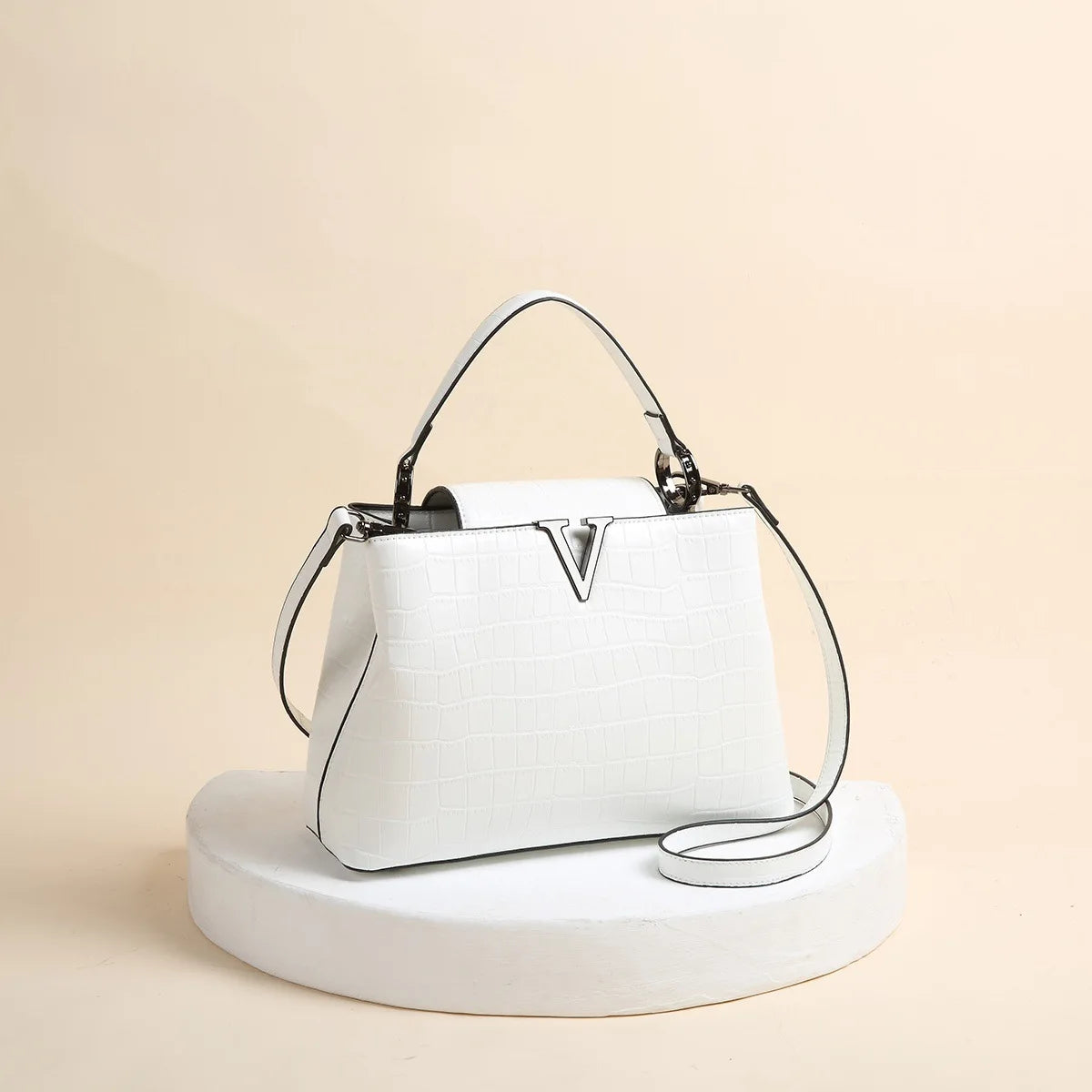 New Bright Leather Stone Pattern Women's Handbag Fashion Shoulder Messenger Bag Crocodile Pattern Portable Shell Bags 2025