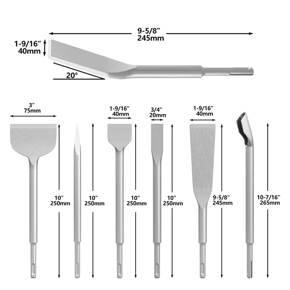 7Pcs Chisel Set SDS Plus Rotary Hammer Drill Bit Point Flat Scaling Chisel Masonry Tools for Removing Concrete Block Walls Rock