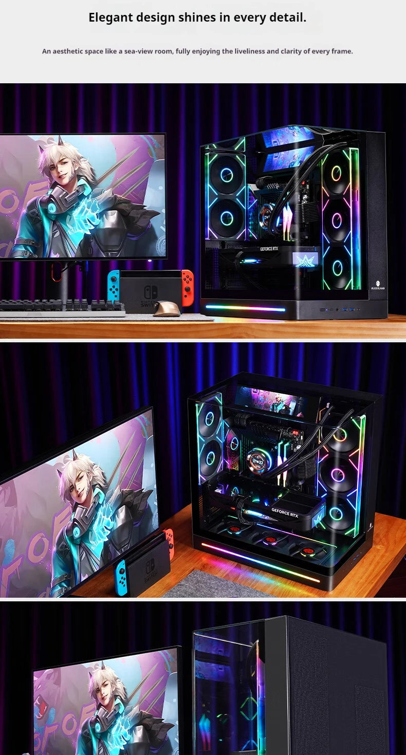 WJCOOLMAN AITO Plus ATX PC case 9.16-inch software screen RGB light strip 360 water cooler curved glass computer case
