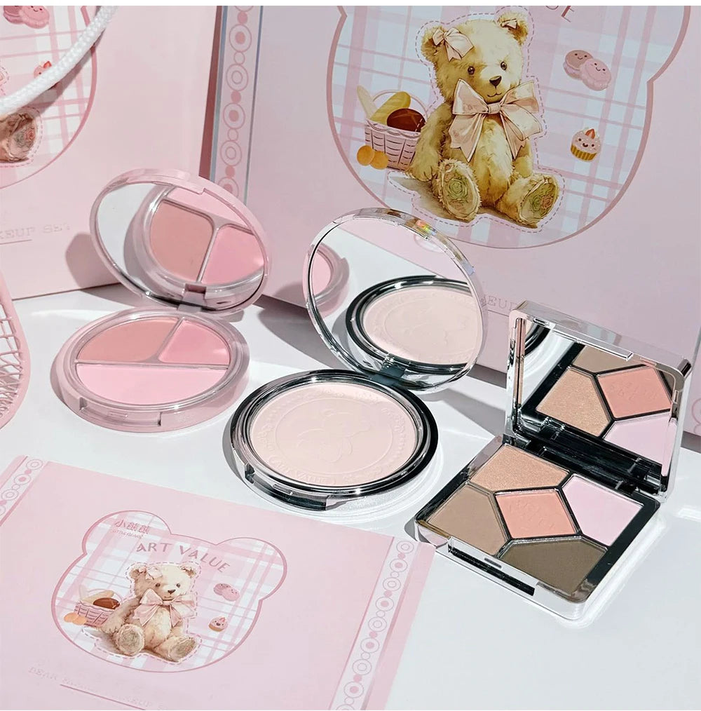 ART VALUE 7PC Makeup Sets Include 3 Colors Matte Lip Mud,1 Pressed Powder,1 Blush,1 Eyes Palette,1 Necklace Beauty Makeup Sets