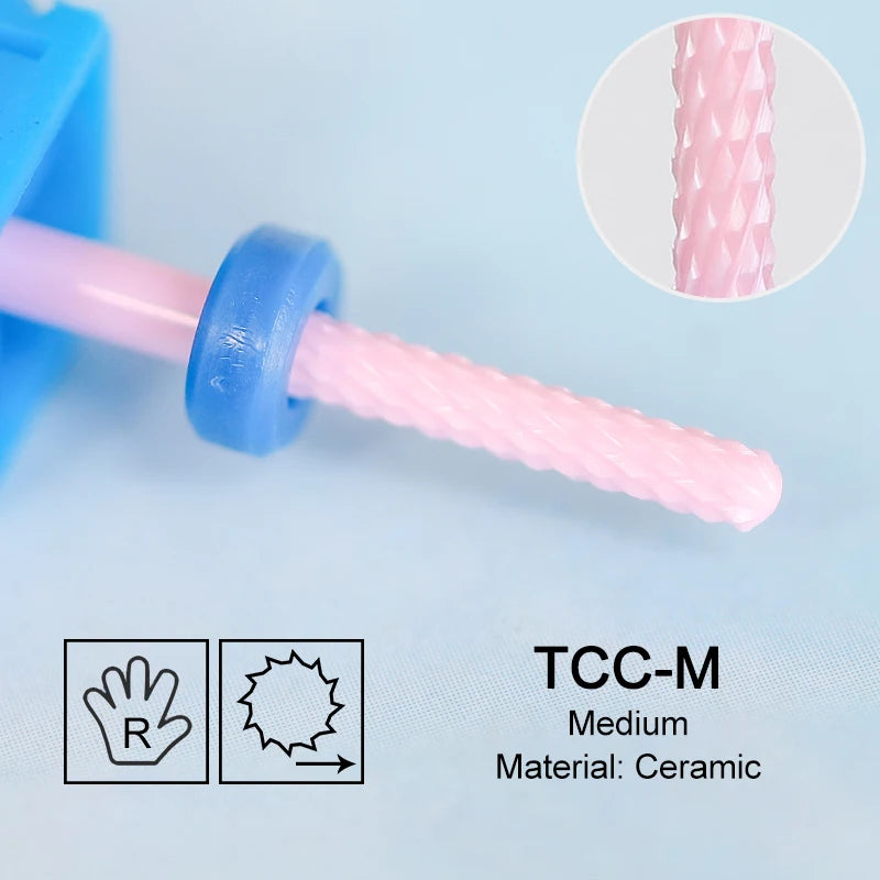 Ceramic Milling Cutter Flame Carbide Nail Drill Bits Pink Gel Remover Electric Machine Drills Polishing Peeling Nails Art Tools