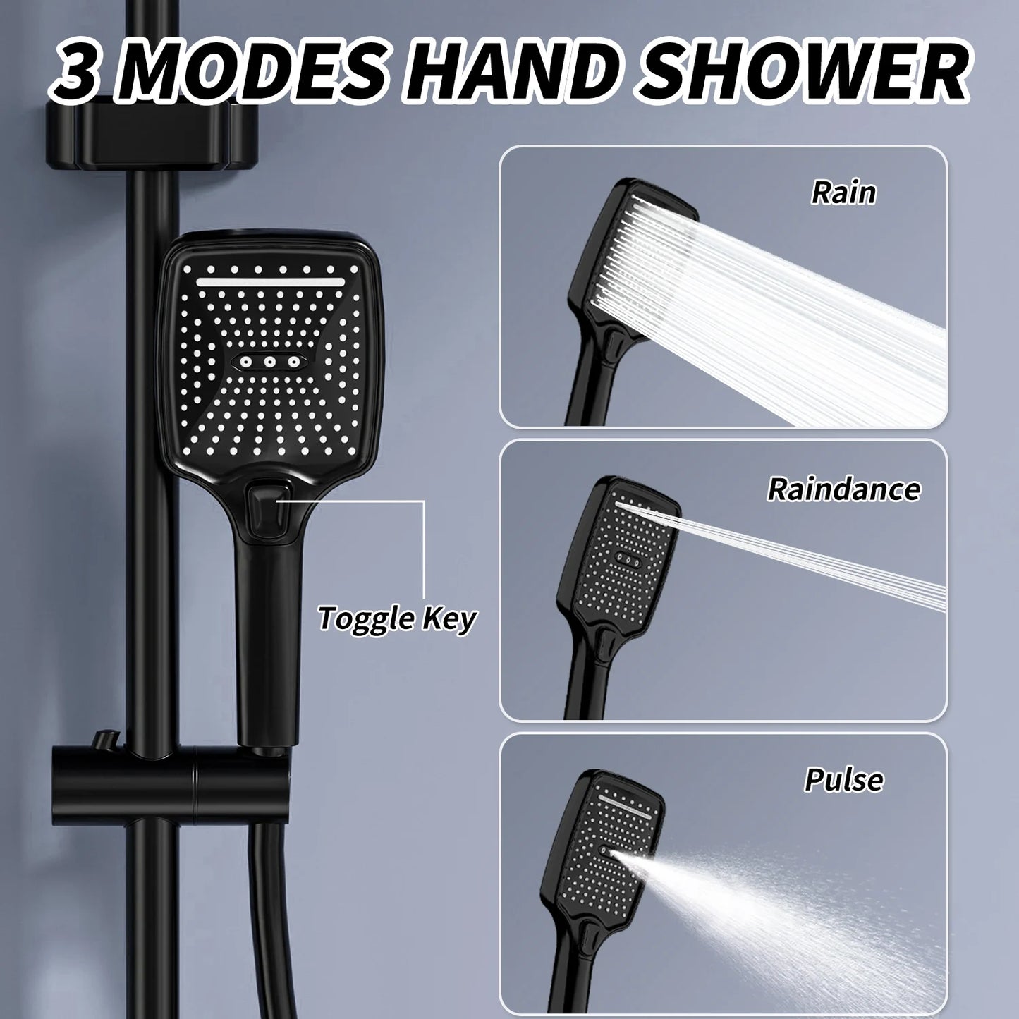 Bathroom shower Set with LED Digital Display Shower System Hot &Cold Mixer Tap Rainforest Overhead Shower Head Height-Adjustable