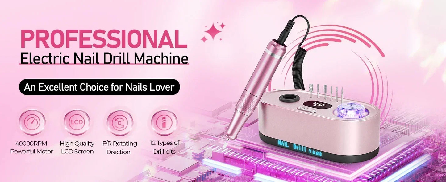 Electric Nail Drill Professional 40000RPM Electric Nail File Kit Nail Drill Machine with LCD Display for Acrylic Gel