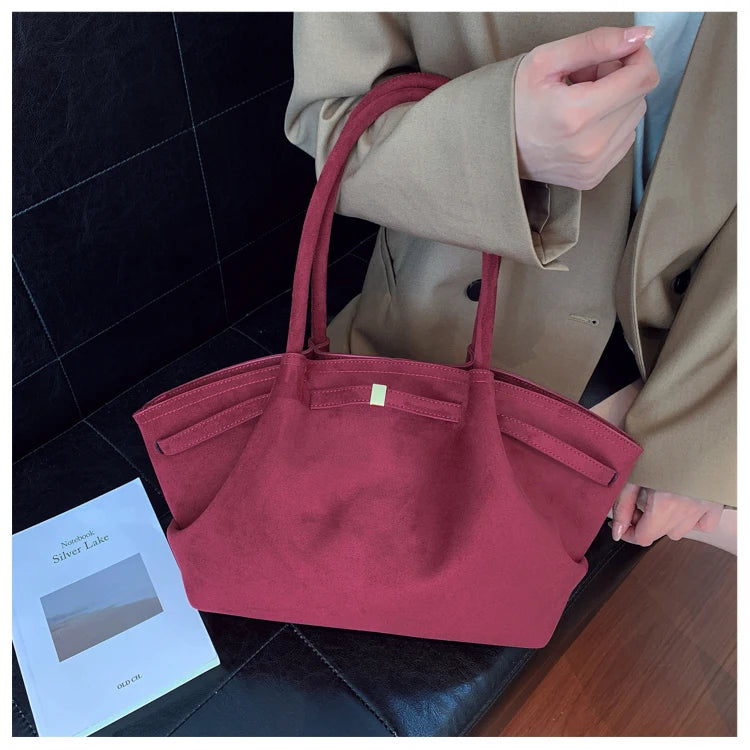 2025 Women Suede Tote Bag with Inner Pocket Underarm Bag Large Capacity Solid Color Satchel Bags for Work Travel Purses Handbags