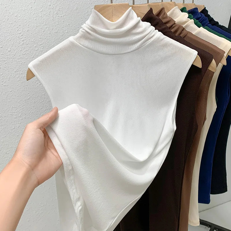 Elastic Mesh High Neck T-shirt New Women's Solid Color Plus Size Sleeveless Basic Top