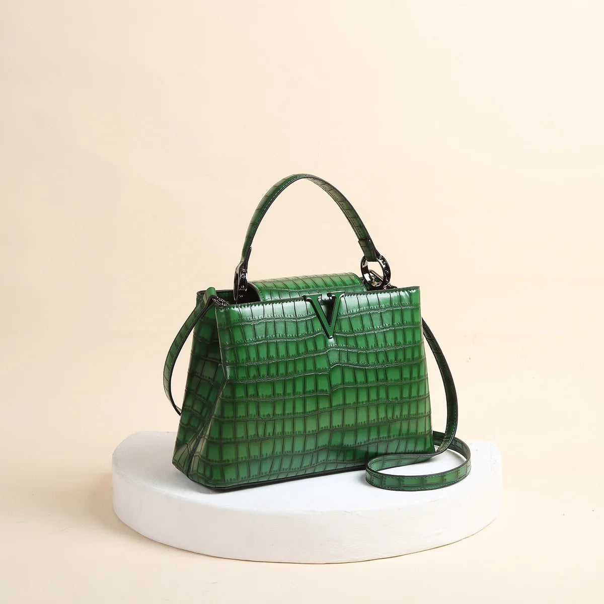 New Bright Leather Stone Pattern Women's Handbag Fashion Shoulder Messenger Bag Crocodile Pattern Portable Shell Bags 2025
