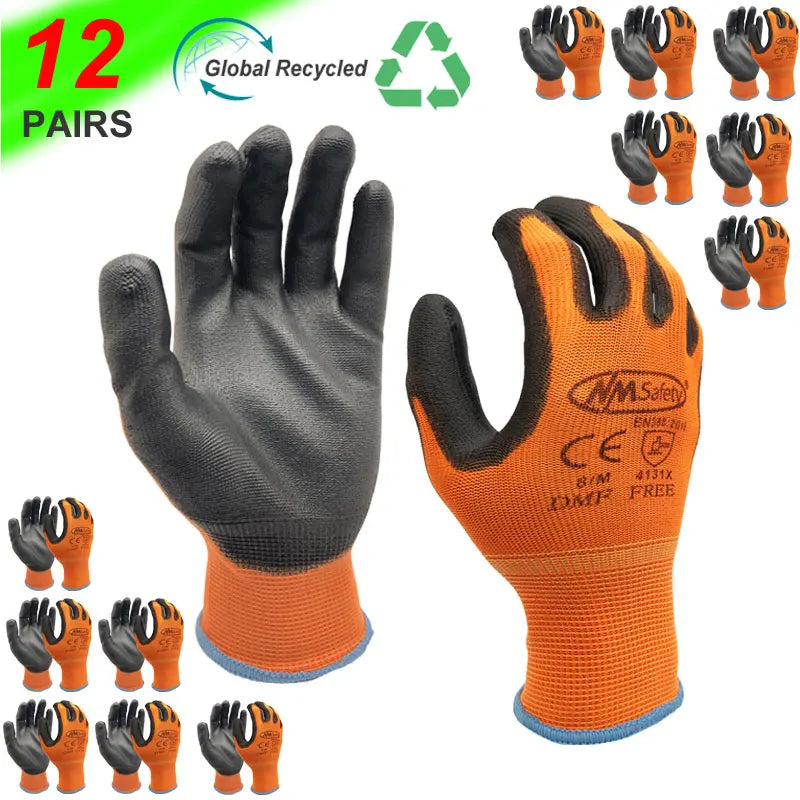 24Pieces/12Pairs Professional Working Protective Gloves For Men Construction Women Garden Nylon Running Glove Obtained CE EN388.