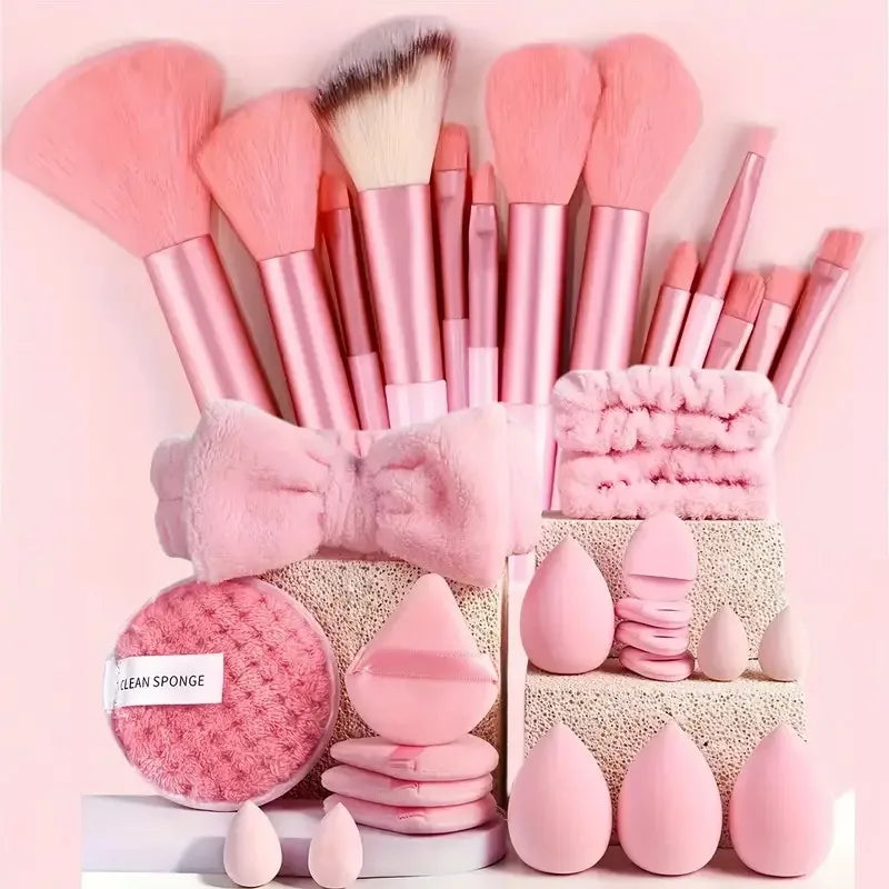 Makeup Brushes and Sponges Set, Pink Makeup Puff, Beauty Egg, Headband, Wristband Remover Kit, Makeup Tool, Gift 20-32pcs
