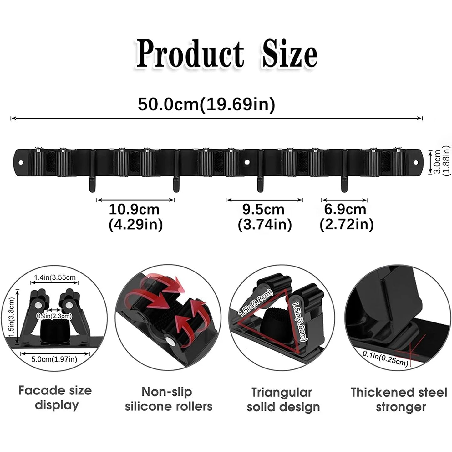 Wall Mount Broom Holder Stainless Steel 5 Racks With 4 Hooks Mop Broom Organizer Heavy Duty Laundry Room Garage Storage Hanger