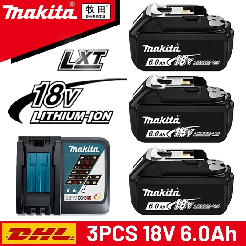 Original Makita 18V battery 6.0Ah Two Batteries One Charger Fast Charge DC18RC+BL1860B  makita outillages kit complet