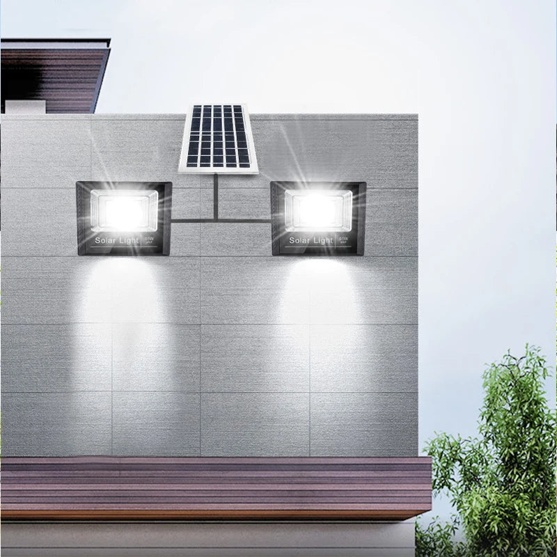 400W Led Solar Light High bright 2 Head Flood Light Waterproof Outdoor Garden wall light with Aluminum solar panel For garden