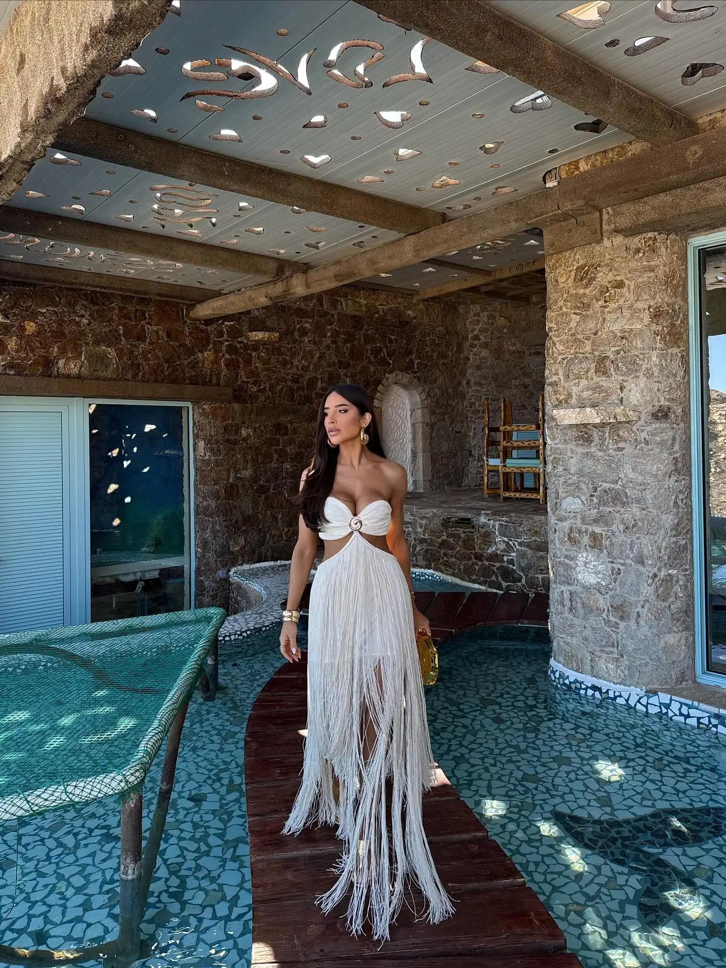 Women Fashion Off Shouler Tassels Long Skirt Set Sexy To Foots White Dresses Set Party Gown Clothing Female Beachwear Getways