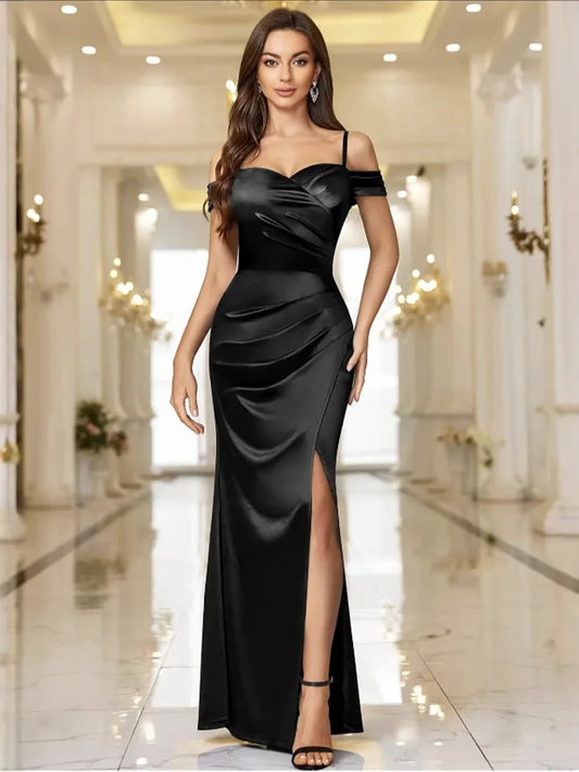 Ultra-Seductive Dress Spaghetti Strappy Mermaid Dress Dramatic Slit Waistline Dress Glamorous Evening Thigh-Split Gown