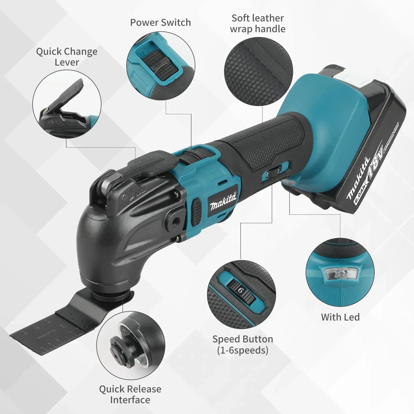 Makita 18V Trimming Cutter: 6 - Gear, 18/20V Li - Ion Battery, 340 - 326mm Length,Multi - Purpose for Sawing, Cutting, Shoveling