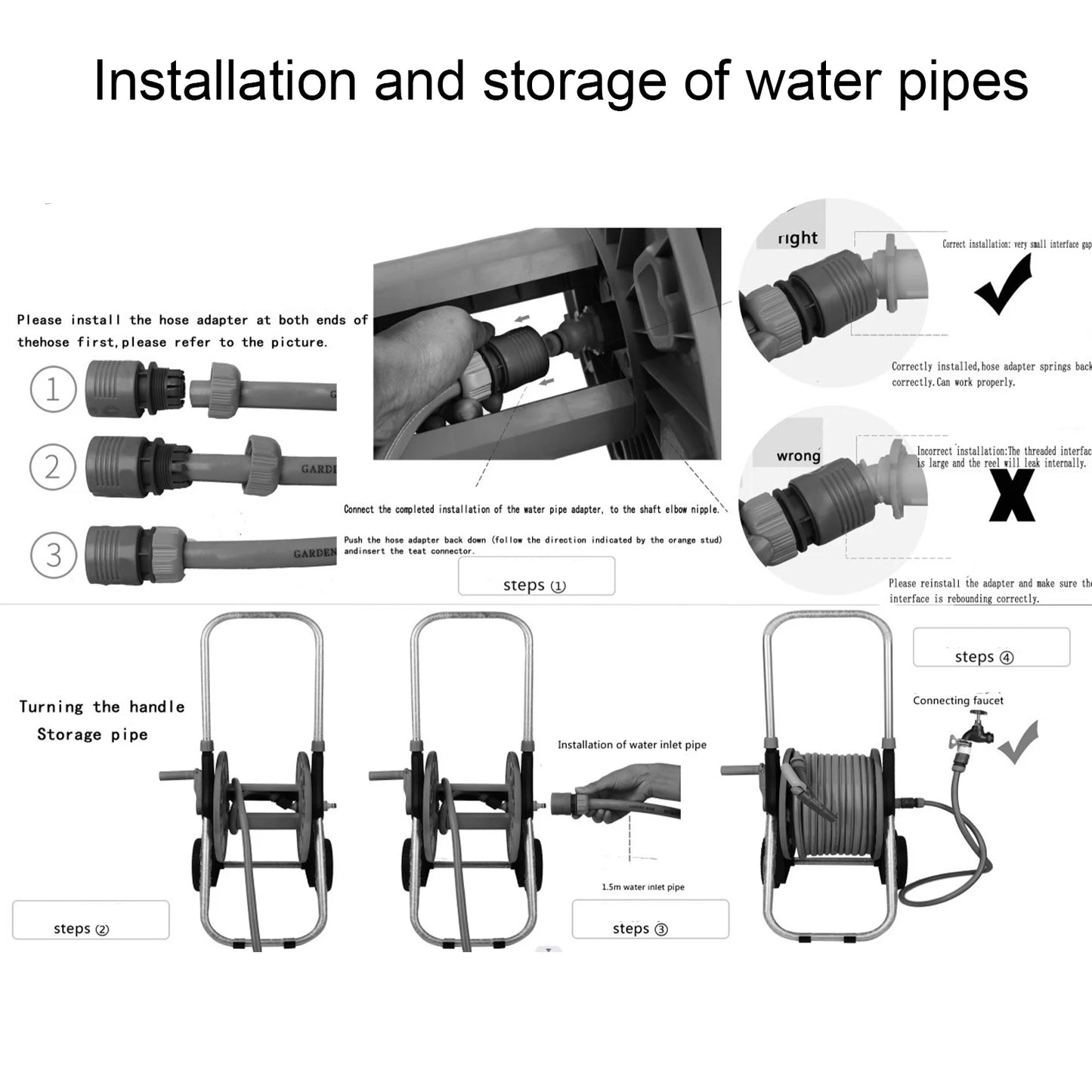 G1/2 Garden Hose Reel Cart with 2 Wheels Garden Waterpipe Rack Watering Trolley Hold 60M Hose Garden Hose Rack Garden Hose Cart