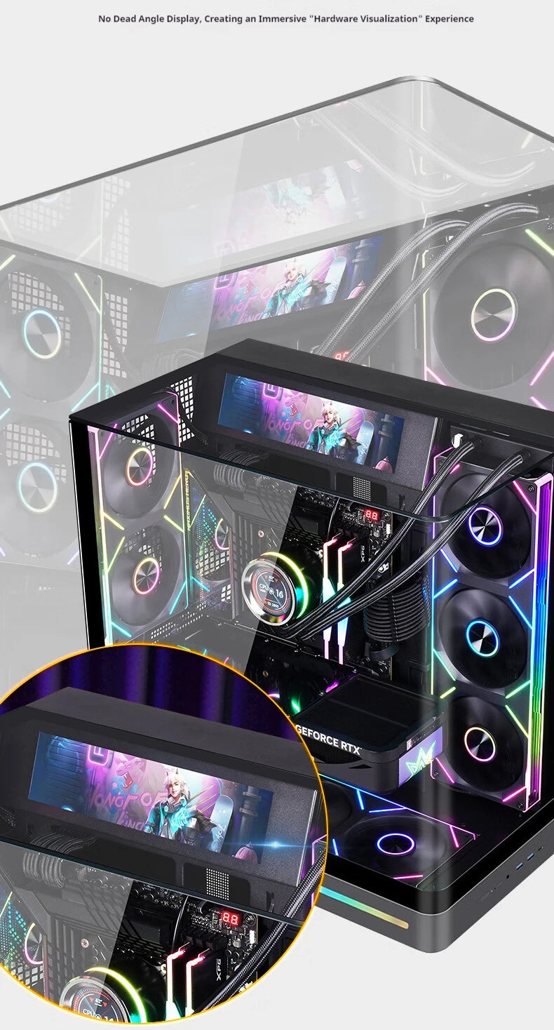 WJCOOLMAN AITO Plus ATX PC case 9.16-inch software screen RGB light strip 360 water cooler curved glass computer case