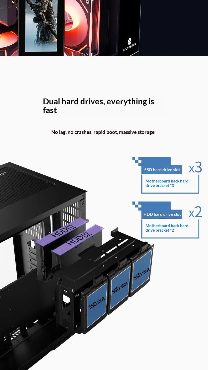 WJCOOLMAN Dreamer PLUS 9.16-inch HD screen PC gaming case sea view room 360 water cooler Computer case gabinetes gamer