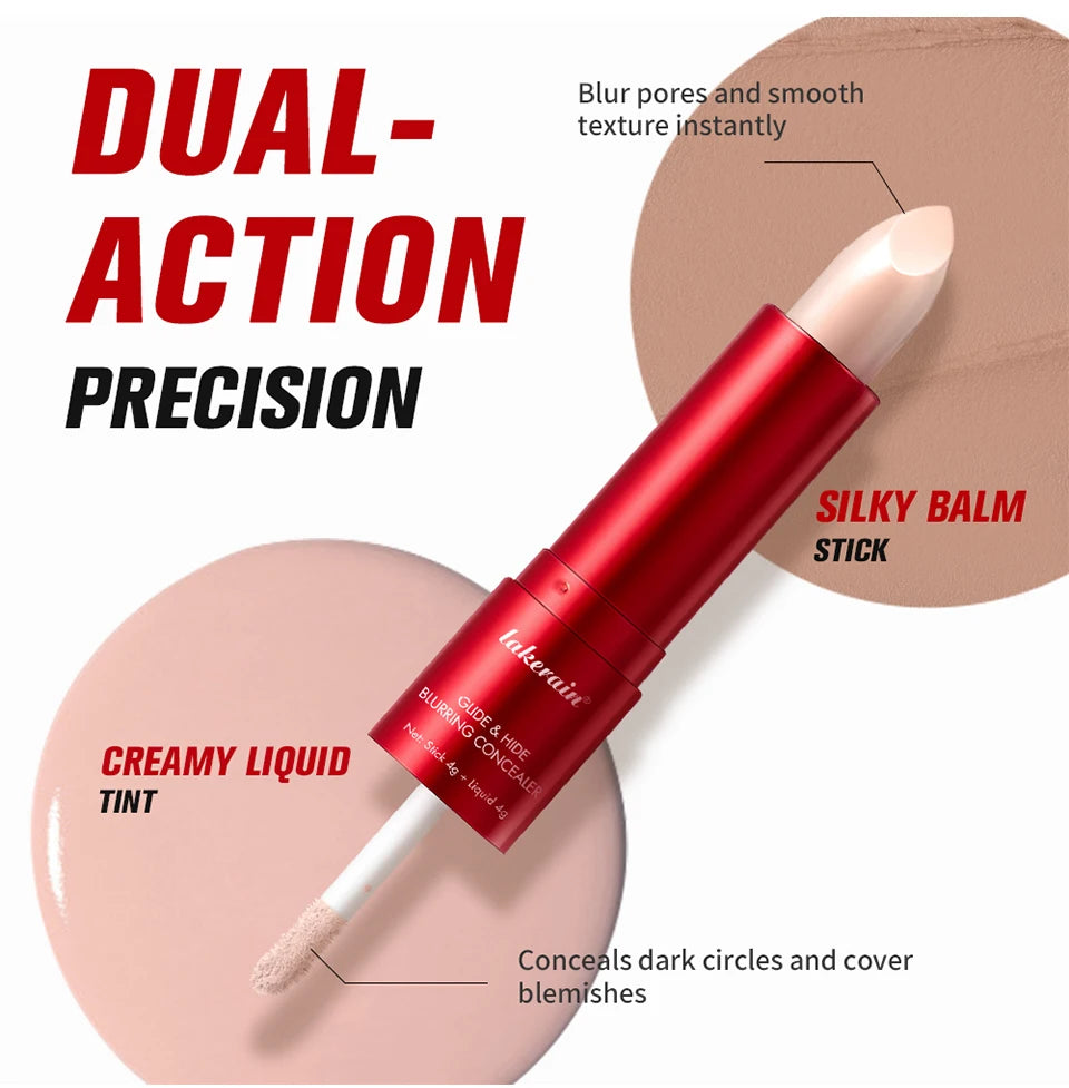 2 In 1 Glide & Hide Blurring Concealer Long-Lasting Full Coverage Foundation Waterproof Liquid Female Makeup for All Skin Types