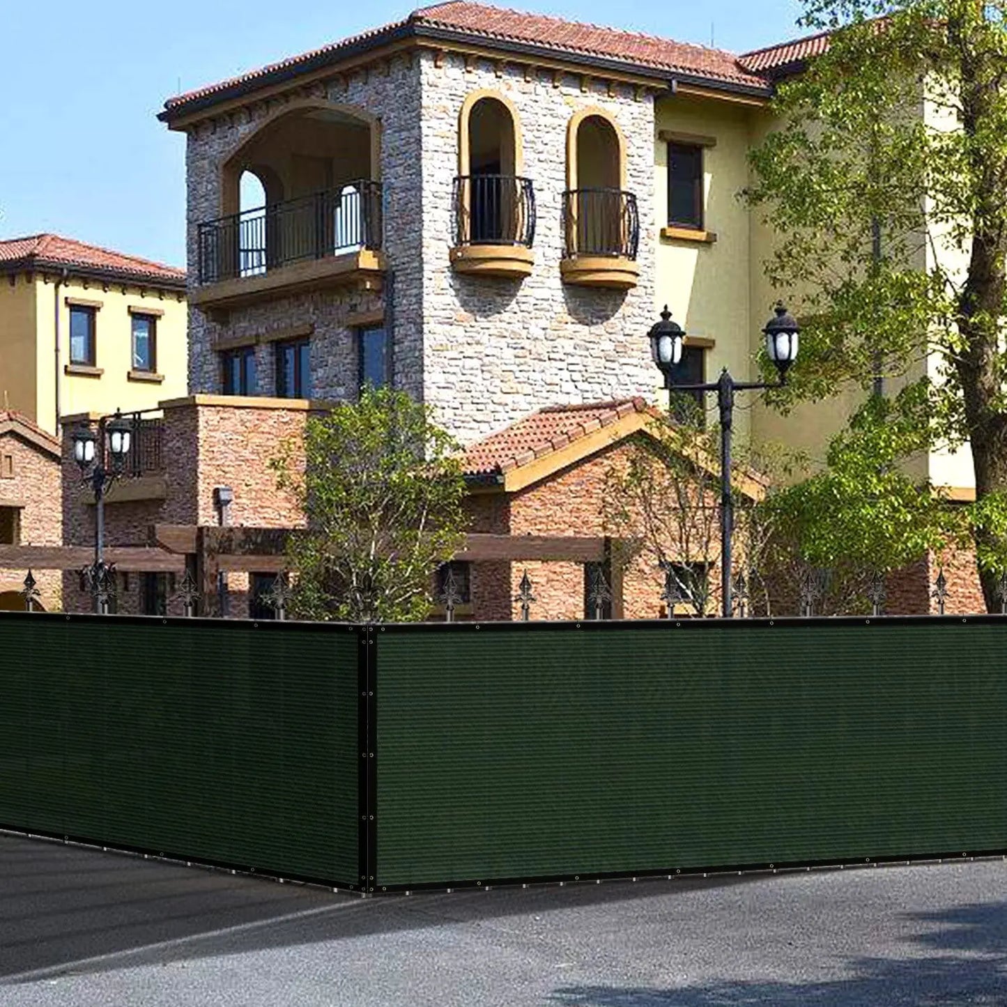 Dark Green Fence Privacy Screen Windscreen Cover Fabric Shade Tarp Netting Mesh Cloth for for Outdoor Fence Backyard, Patio