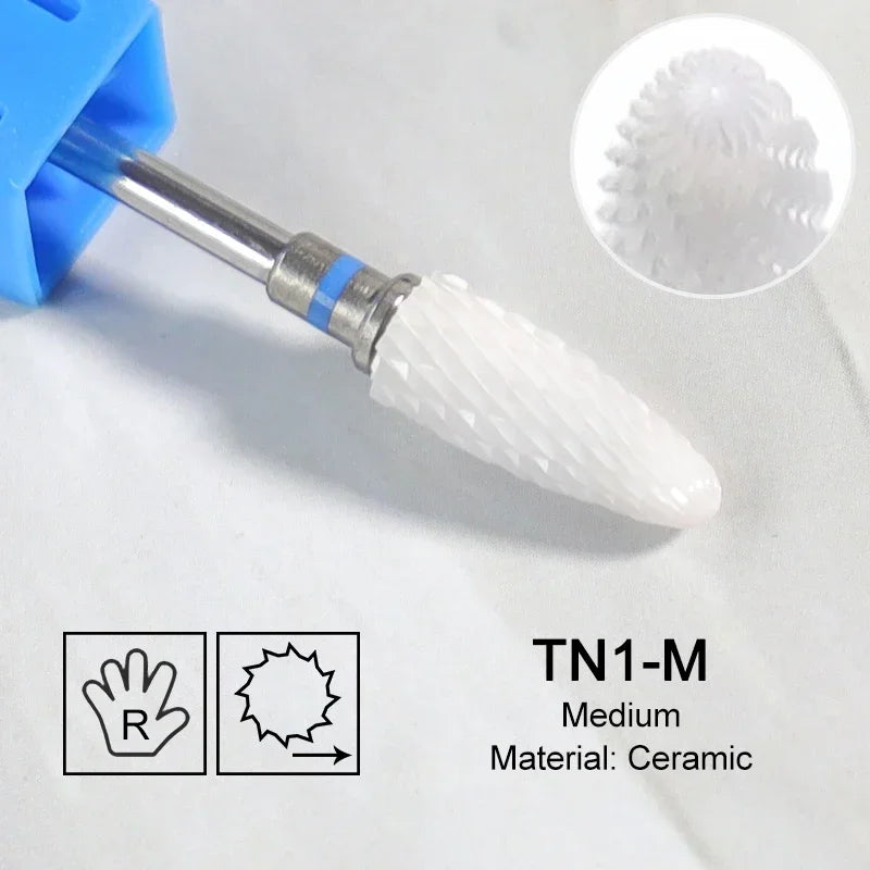 Ceramic Milling Cutter Flame Carbide Nail Drill Bits Pink Gel Remover Electric Machine Drills Polishing Peeling Nails Art Tools
