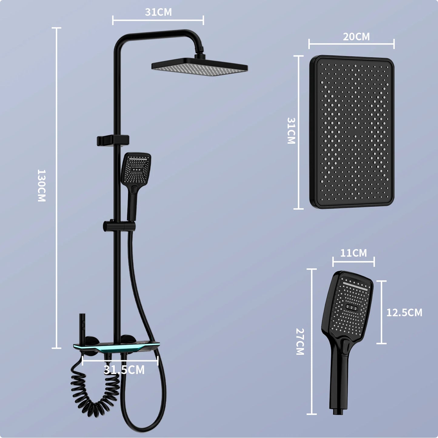 Bathroom shower Set with LED Digital Display Shower System Hot &Cold Mixer Tap Rainforest Overhead Shower Head Height-Adjustable
