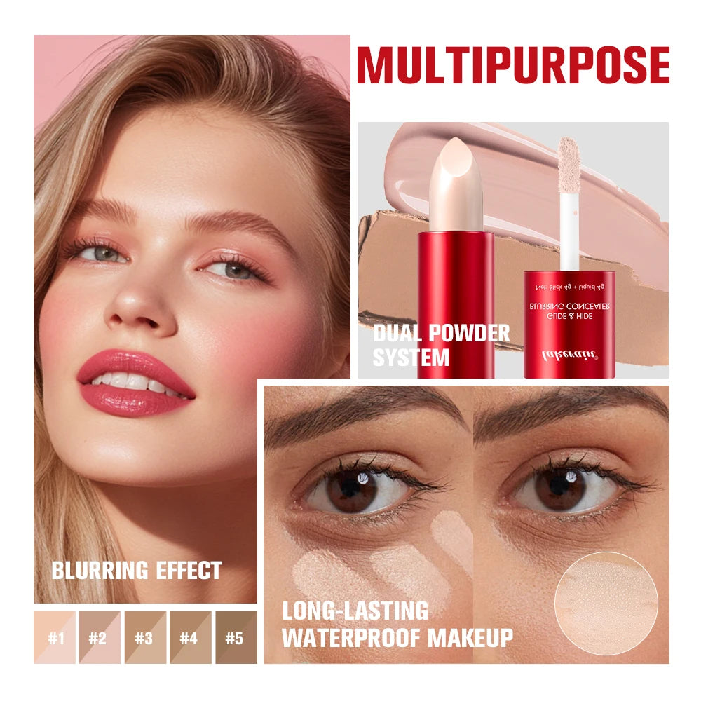 2 In 1 Glide & Hide Blurring Concealer Long-Lasting Full Coverage Foundation Waterproof Liquid Female Makeup for All Skin Types