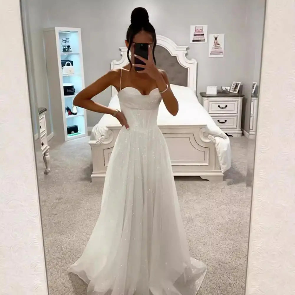 Off-the-shoulder Formal Gown Elegant Sequin Ball Gown for Prom Wedding Evening Events Backless A-line Floor Length Dress