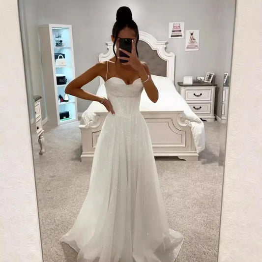 Off-the-shoulder Formal Gown Elegant Sequin Ball Gown for Prom Wedding Evening Events Backless A-line Floor Length Dress