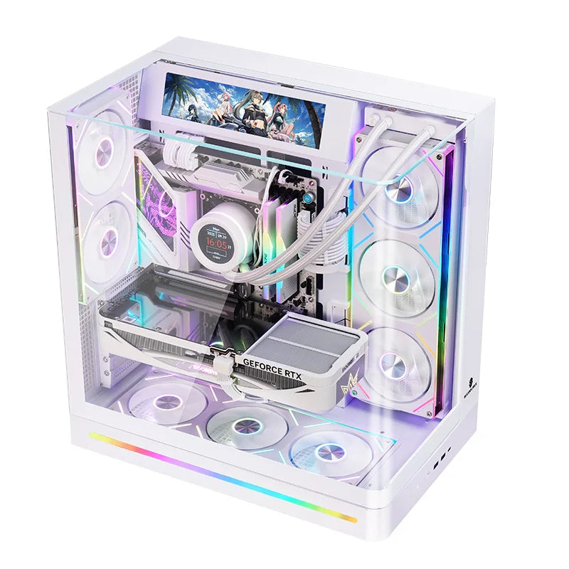 WJCOOLMAN AITO Plus ATX PC case 9.16-inch software screen RGB light strip 360 water cooler curved glass computer case