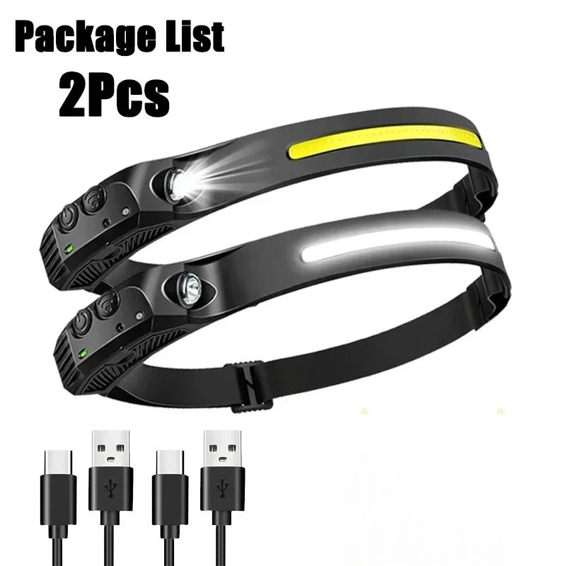 Sensor Headlamp USB Rechargeable LED Flashlight XPE+COB Torch Camping Waterproof Headlight for Outdoor Fishing Lantern 1/2/3PCS