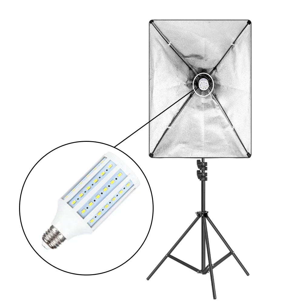 50x70CM Softbox Lights With Cross Arm E27 Photographic Bulbs Professional Photo Studio Continuous Lighting Kit With Tripod Stand