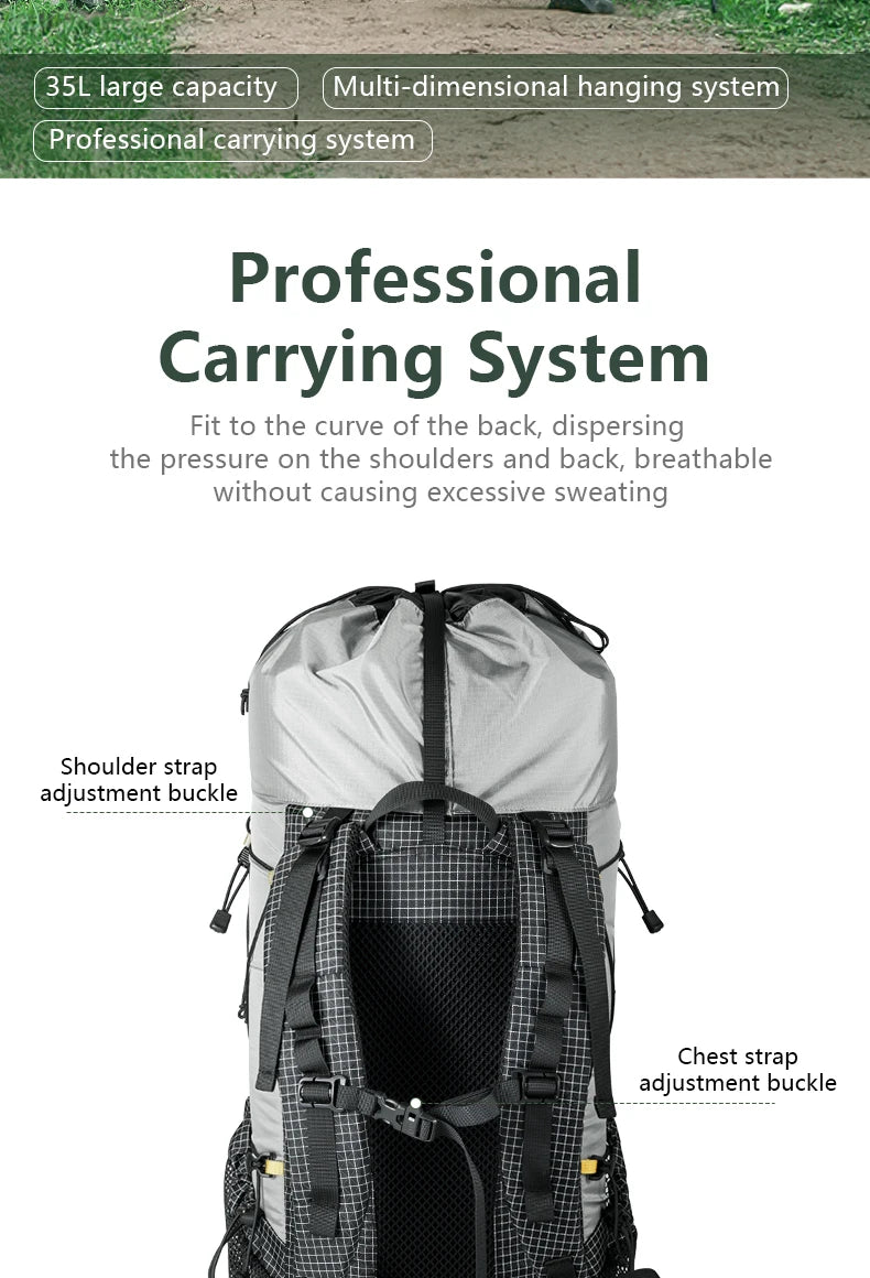 BISINNA Camping Backpack 25+10L Ultralight Travel Bag for Men Women Large Capacity Outdoor Sports Climbing Hiking Backpack