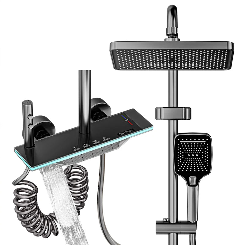 Bathroom shower Set with LED Digital Display Shower System Hot &Cold Mixer Tap Rainforest Overhead Shower Head Height-Adjustable